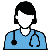 Icon of doctor with a stethoscope around her neck